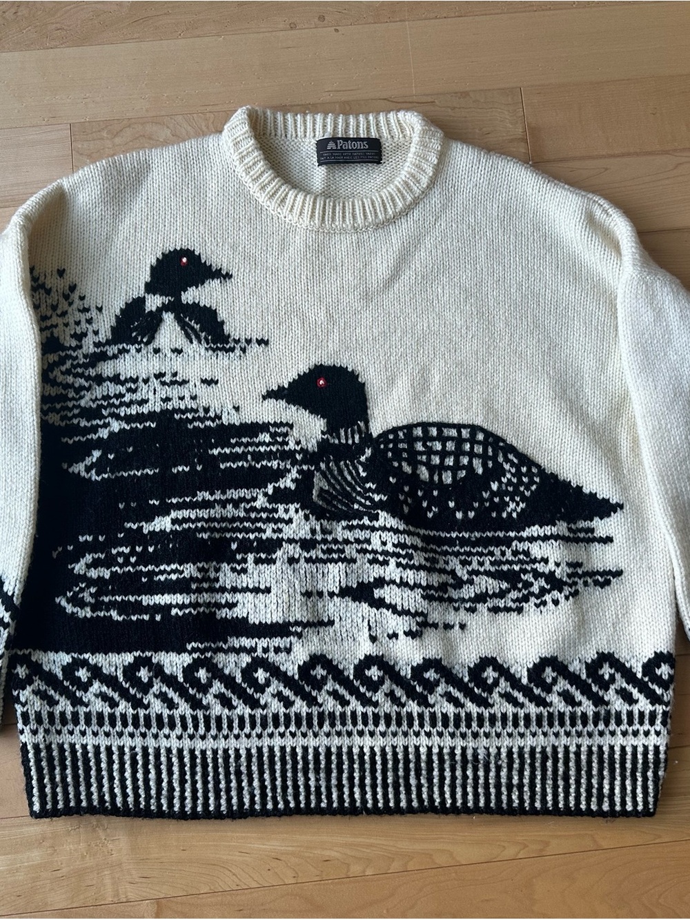 Handknit wool Call of the Loon Patons vintage Sweater